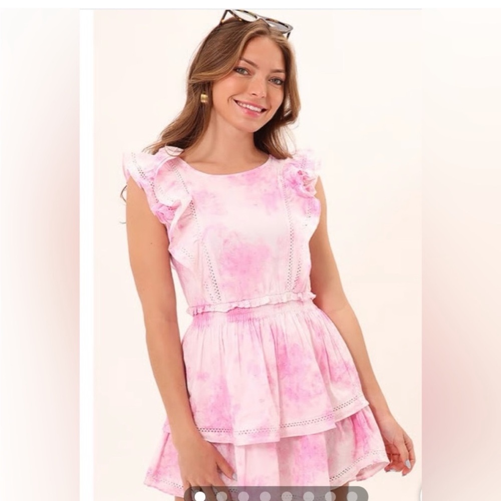 BB Dakota Pink and White Ruffled Tiered Sundress